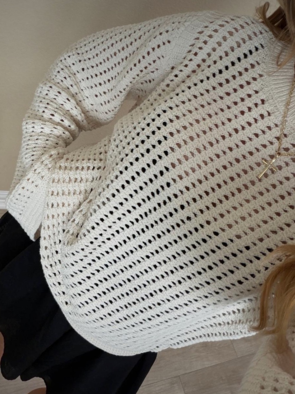 Open-Knit Cream Women's Sweater - Lightweight Pullover